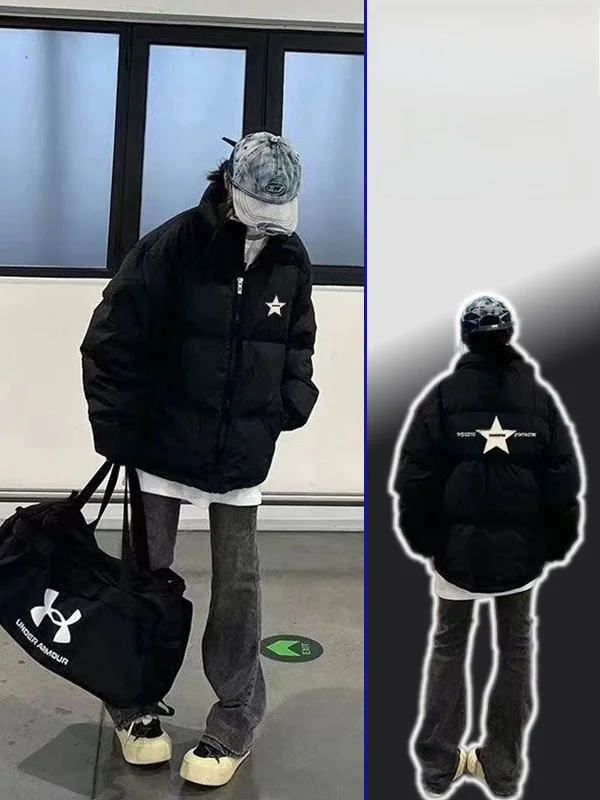 

plus Size Thiened Warm Cotton Jaet Stand Collar Spring Autumn New Loose Bread Sle Print Versatile Long Sve Zipper Cl...