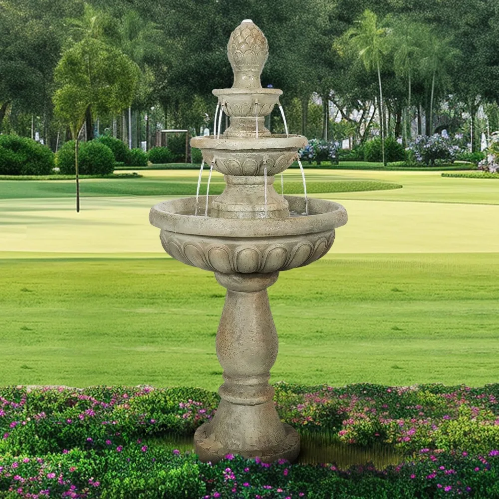 

42.5" H Traditional Outdoor Water Fountain with Pineapple Finial – Classic Garden Décor with Flowing Cascade and Antique Stone F