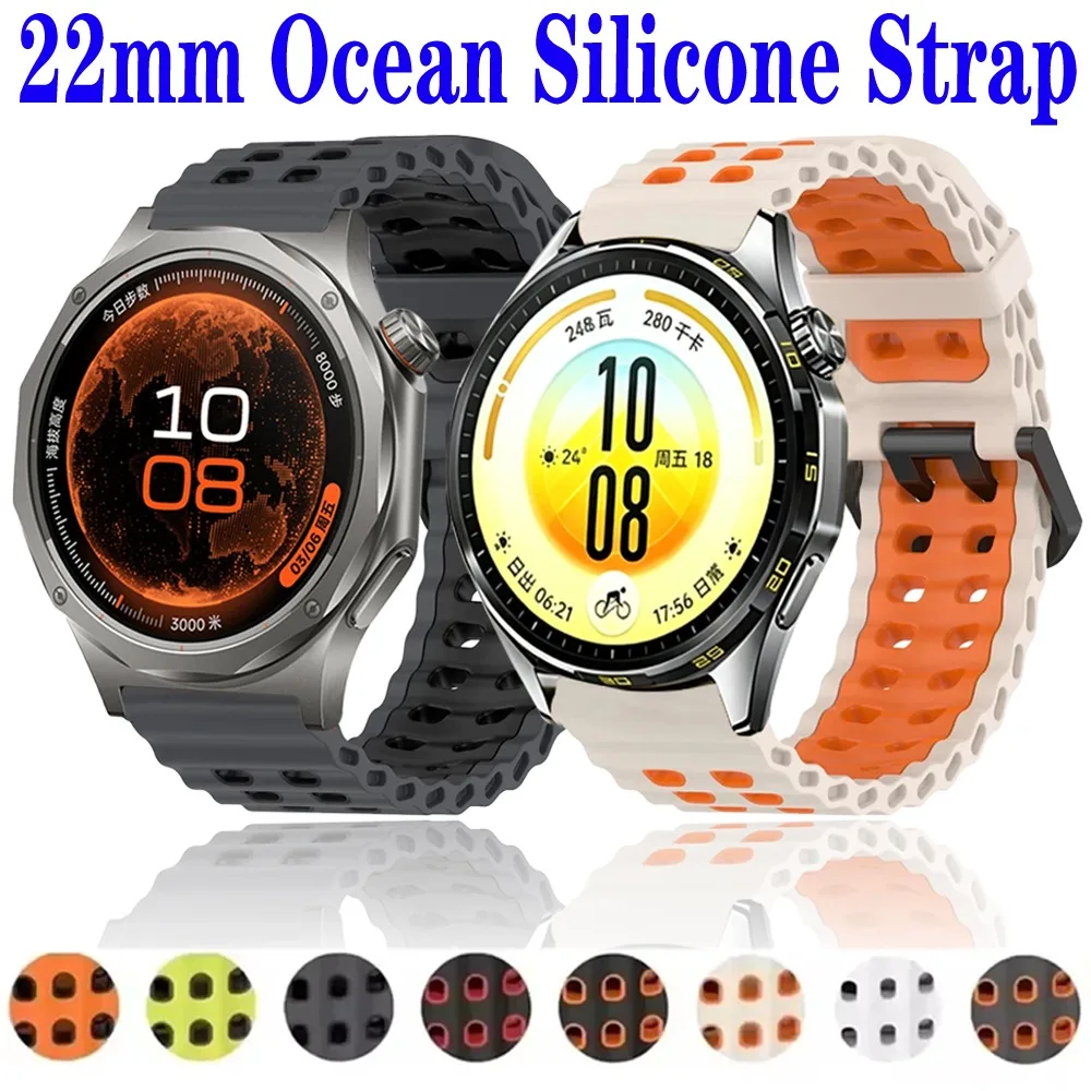 22mm Ocean Silicone Strap for OPPO Watch X3 S Oneplus Watch 4 3 Lite Breathable Band for Huawei GT7-6-5-4/GT7-6-5 Pro 46mm Belt