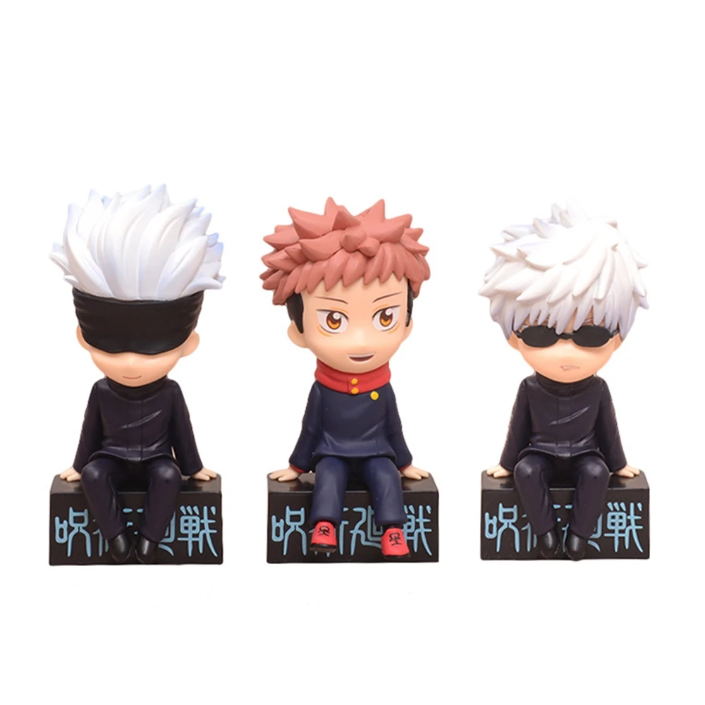 Figura DE ACCIÓN DE Jujutsu Kaisen, figura de Anime de 11CM, 3 piezas, Itadori, Yuji, Satoru, Gojo sentado, modelo de juguete, colección de regalo, PVC