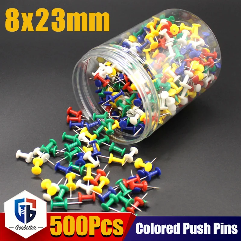 500pcs/box 8x23mm Multicolor Push Pin Assorted Making Thumbtack Pins Cork Board Office Drawing Pins for Photo Wall Map FixedTool