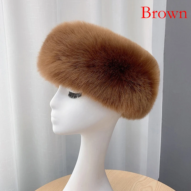 2024 Winter Thick Warm Furry Hairband For Women Girl Fashion Fluffy Faux Fur Russian Hat Headband Outdoor Warmer Ski Beanie Hats