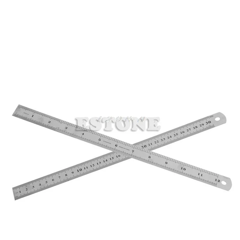 30CM 12"Steel Stainless Pocket Metric Metal Ruler Measurement Double Sided