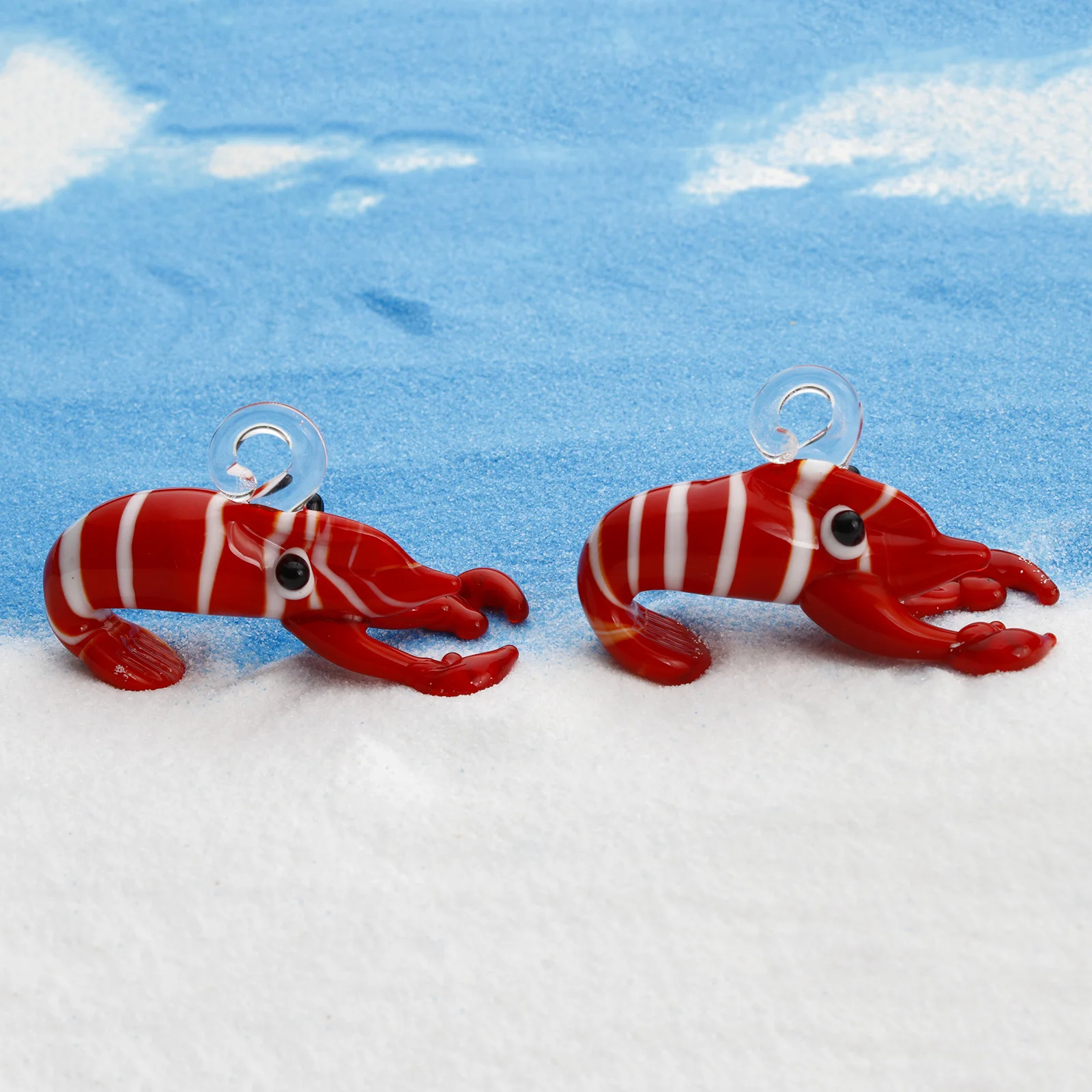 DoreenBeads 1 pezzo 3D Red Lobster Stripe Lampwork Glass Ocean Jewelry pendenti gioielli fai da te che fanno ornamento decorazione dell\'acquario