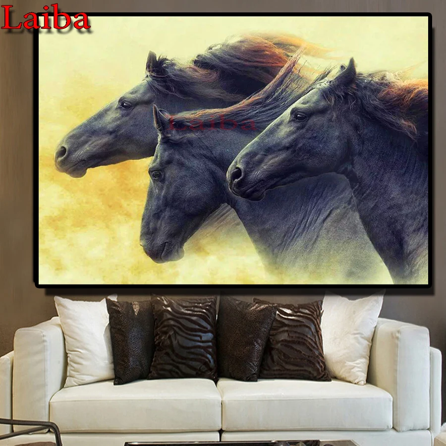 

New 5d Diamond Painting Square Full three Horses Diamond Mosaic round Diamond Embroidery Rhinestone Picture Resin Drill Handmade