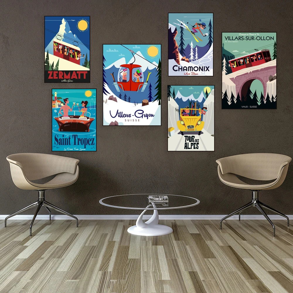 نيويورك، إيشل، زيرمات، شامونيكس، لا روسي منتجع التزلج، سانت تروبيز، إيشل، كرواتيا، فطائر اللحم، ملصق السفر فيلار سول أورلون