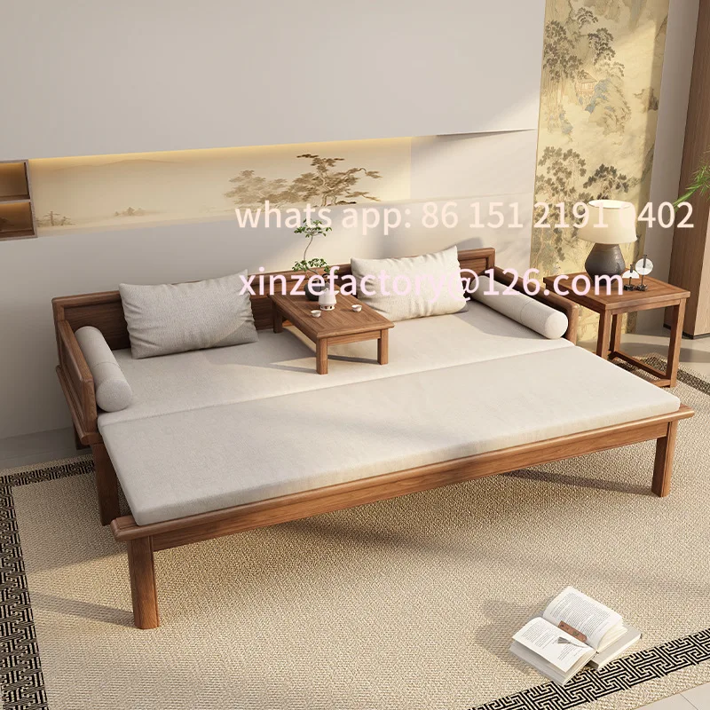 

Customizable new Chinese solid wood sofa bed integrated dual use