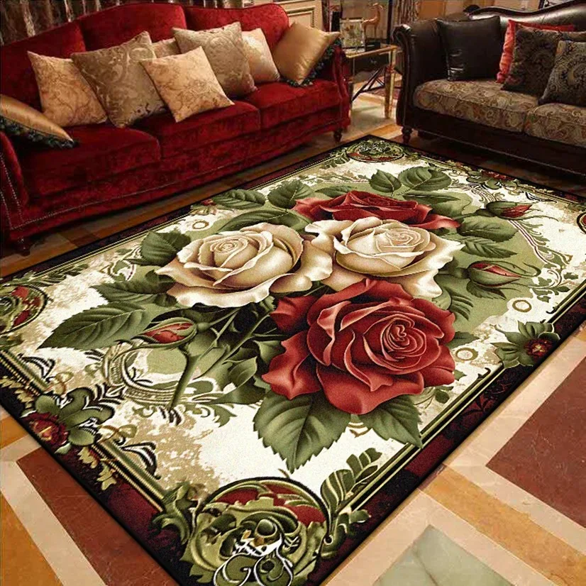 European Luxury Living Room Decoration Carpets Gorgeous Bedroom Sofa Side Large Area Rugs Cloakroom Non-slip Floor Mats Washable