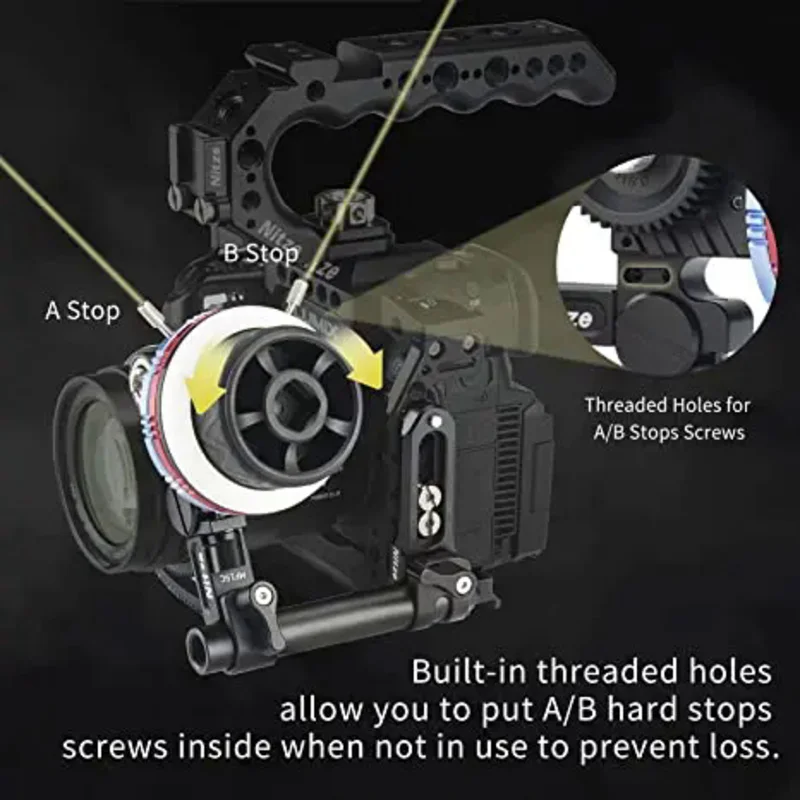 Nitze Mini Follow Focus Kit MF15D with Drive Gears Marking Disks Gear Ring Belt 15mm Rod and Rod Clamp with NATO Rail - MF15C