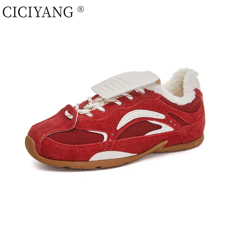 

CICIYANG Women Forrest Gump Shoes Genuine Leather 2025 Winter New Non-slip Female Training Shoes Fluff Sneakers Shoes for Women