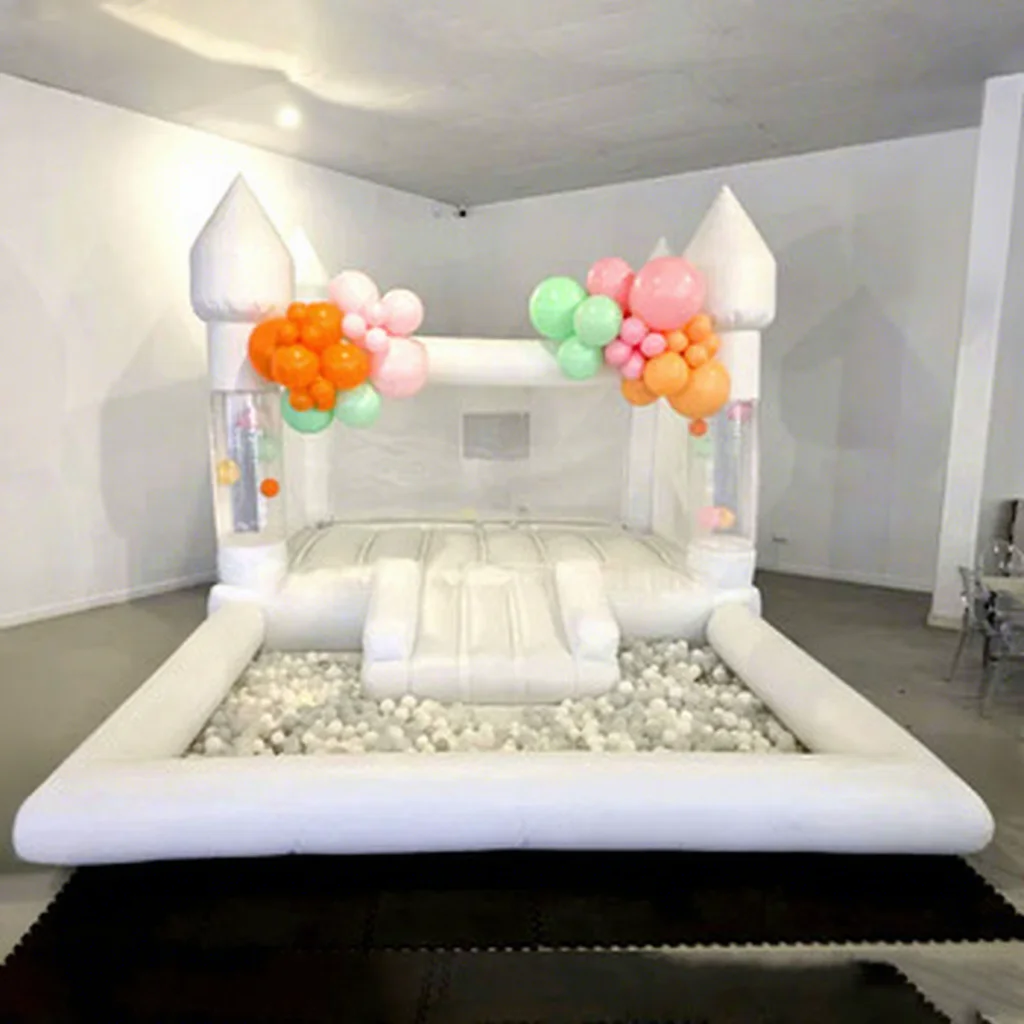 

Floating Balloon White Inflatable Ball Pit Bounce House Soft Play Outdoor Playground Inflatable Bubble Bouncy Castle with Blower