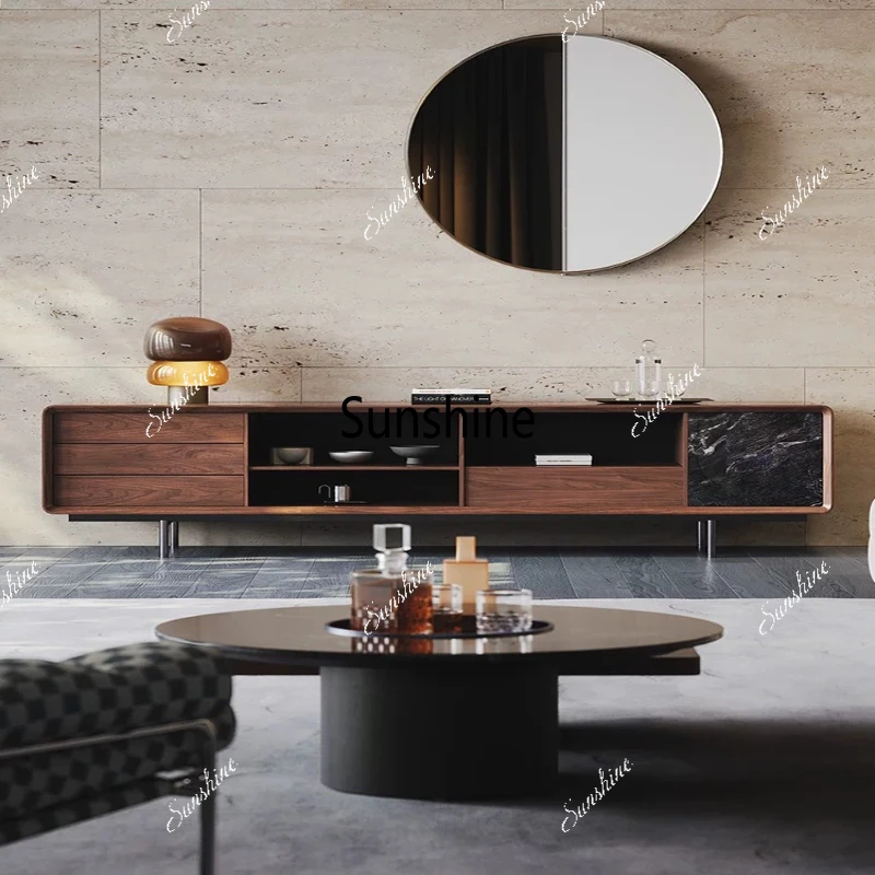 

Italian walnut color living room storage complete floor cabinet