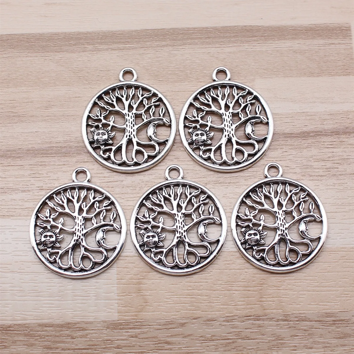 IFOCUS 5pcs/Lot Sun And Moon Tree Charms For DIY Jewelry Making Zinc Alloy 29x25mm/1.14x0.98inch