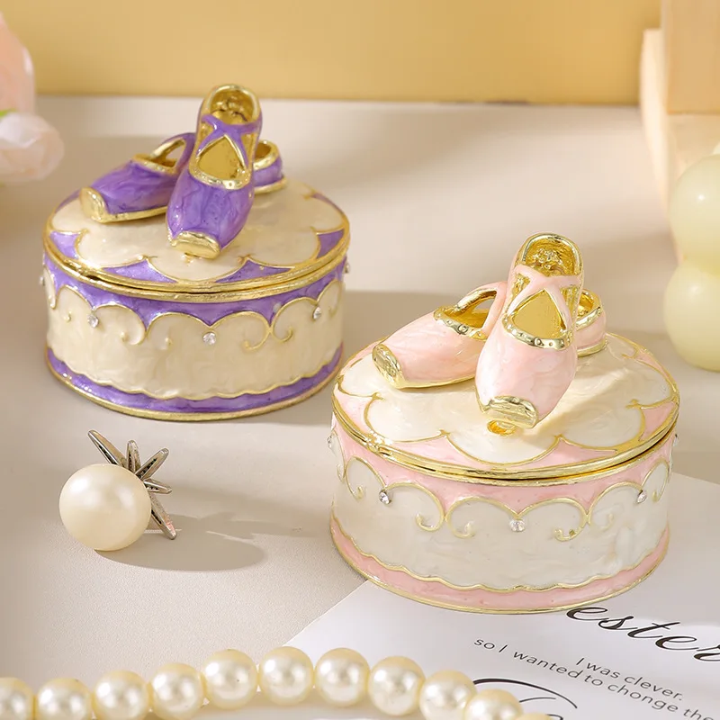 Caja de zapatos de ballet de regalo de joyería esmaltada, caja de almacenamiento de joyería con anillo, artículo decorativo