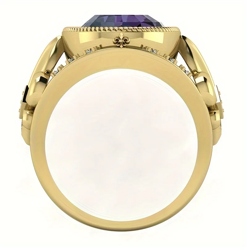 2024 New Exquistie Sparkling Purple Cubic Zirconia Rings with 18K Gold Plated Men‘s Hollow Design Retro Finger Ring Jewelry