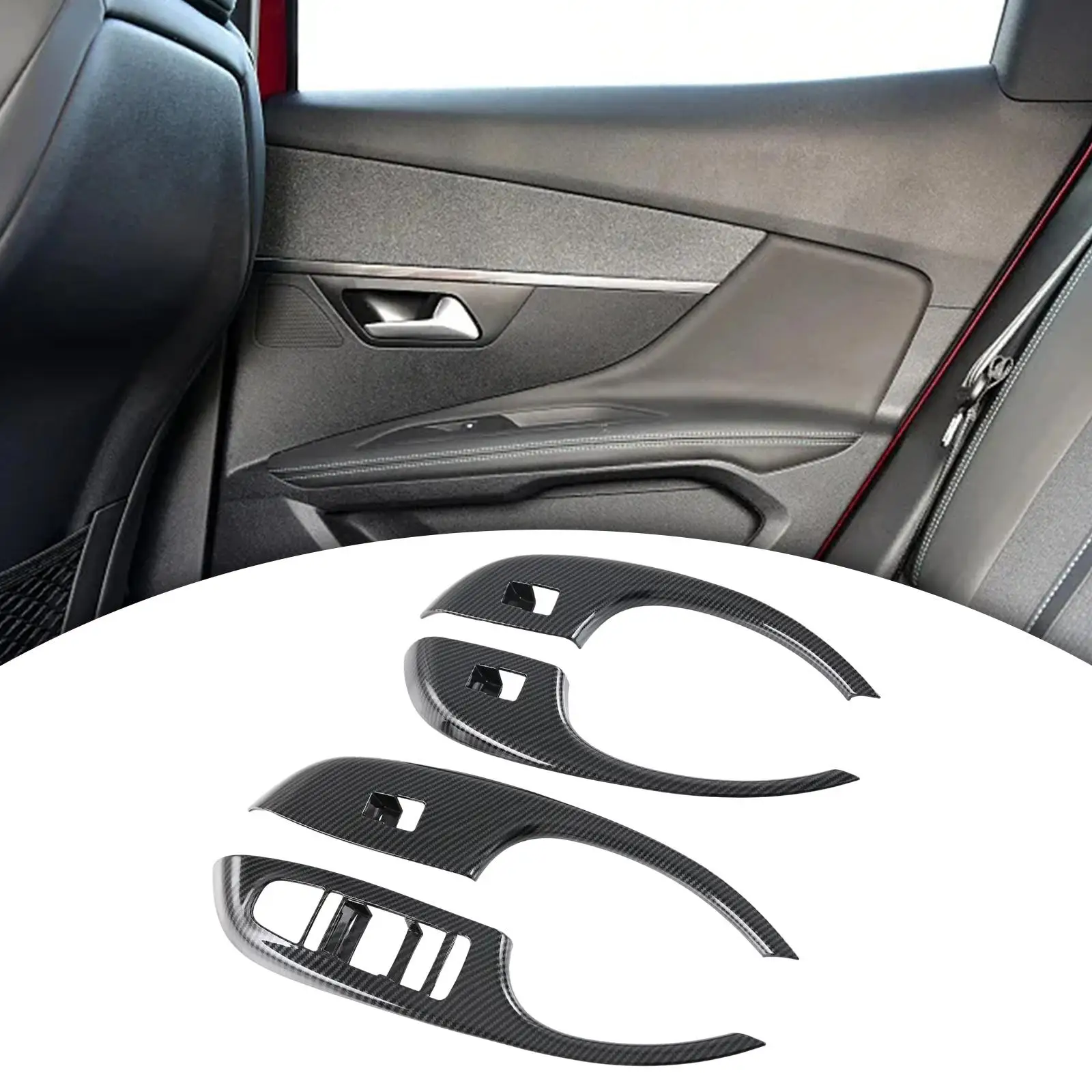 Car Window Lift Switch Cover Carbon Fiber Door Armrest Window Lift Button Panel Frame Cover Premium Window Switch Panel Decor