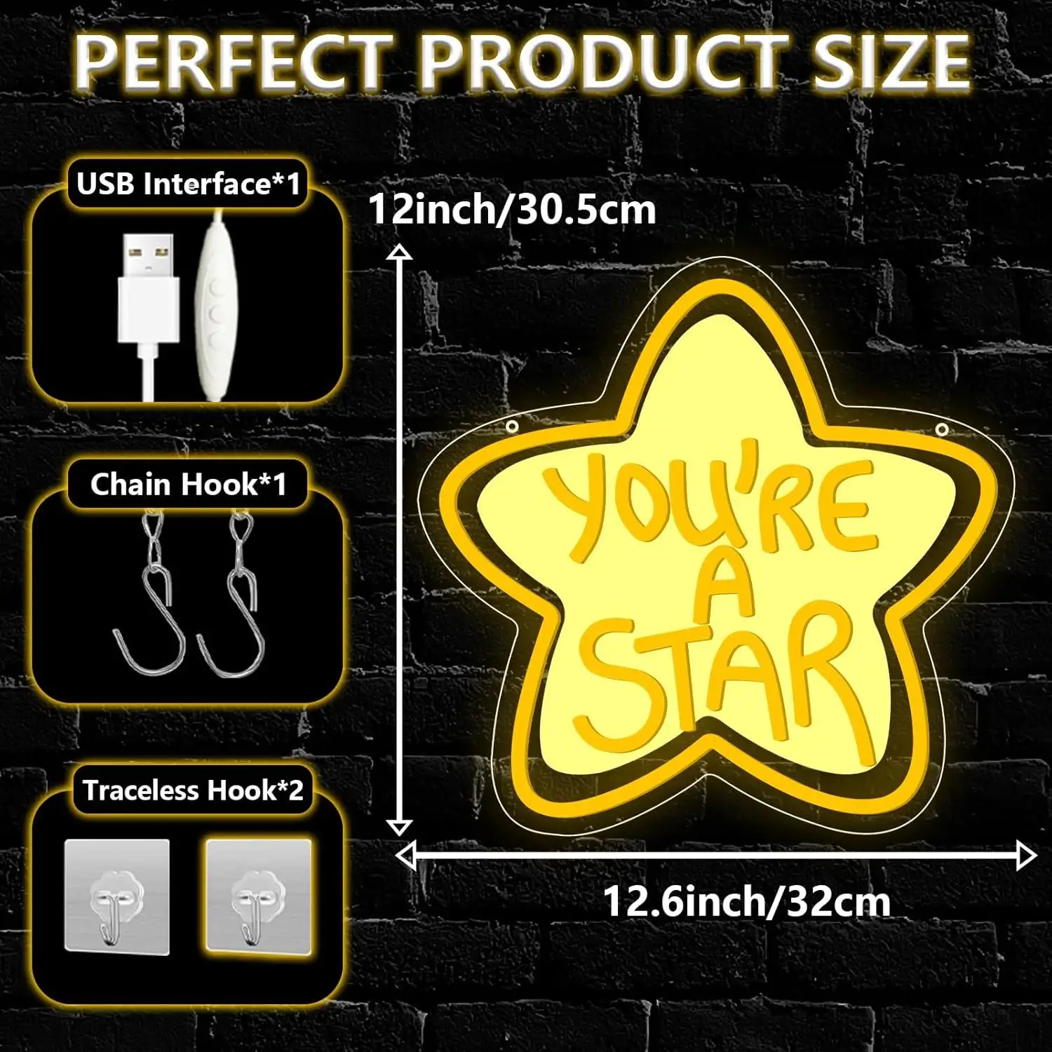 You're A Star Neon Sign USB Dimmable LED Light for Bedroom Club Party Kids Rooms Classrooms Inspirational Decor Gift Night Light view 5