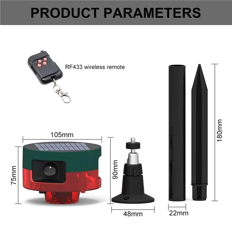Y14A 2X Solar Outdoor Motion Sensor Siren, 360° Detection Siren, Animal Repellent, Voice Recording Speaker 129Db
