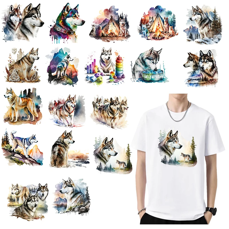 Heat transfer stickers Husky image styles men's and women's adult clothing iron hot stamping washable large-sized stickers