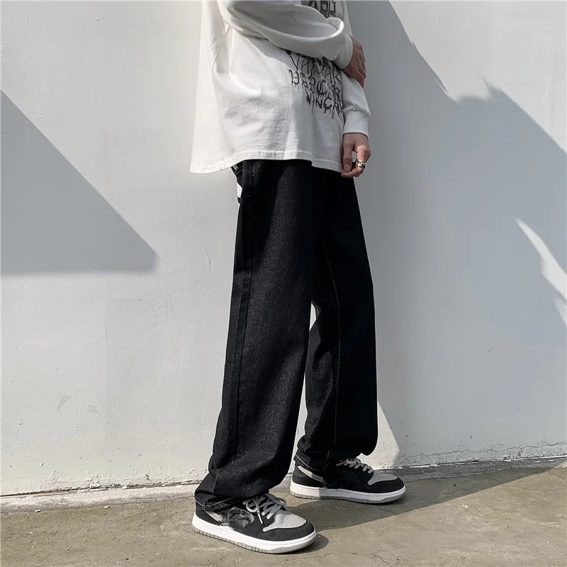 Hip Hop Printed Jeans Men Baggy Black Denim Trousers Straight Pants Spring Fashion Korean Streetwear Male Bottoms Y2K Clothes