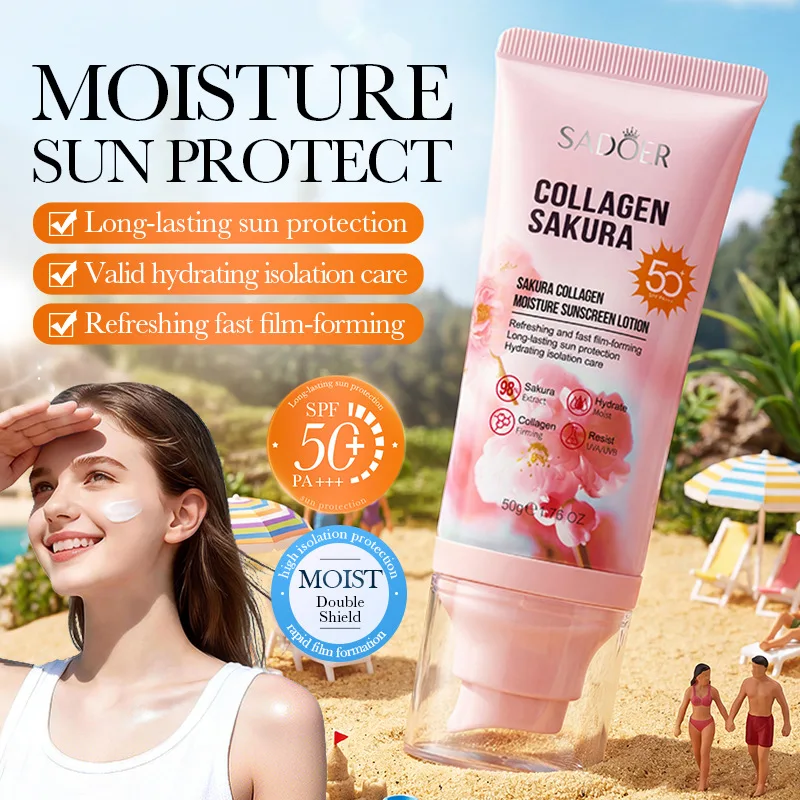 Sakura Collagen Sunscreen SPF50+Facial Body Waterproof and UV resistant Moisturizing Cream, Suitable for Outdoor Sports Travel