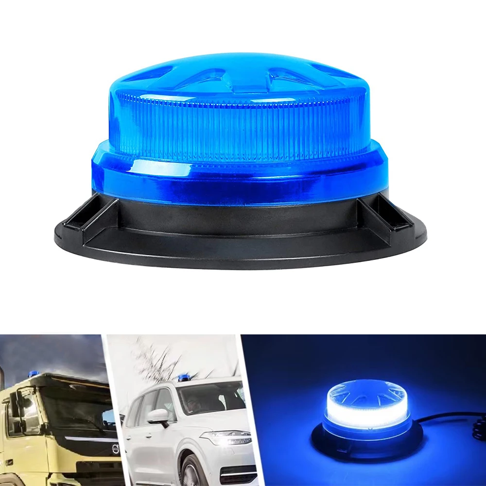 9-28V Mini Led Yellow Blue Rotating Ambulance Emergency Strobe Warning Police Beacon Light With Magnet Red Green Amber 8 Modes