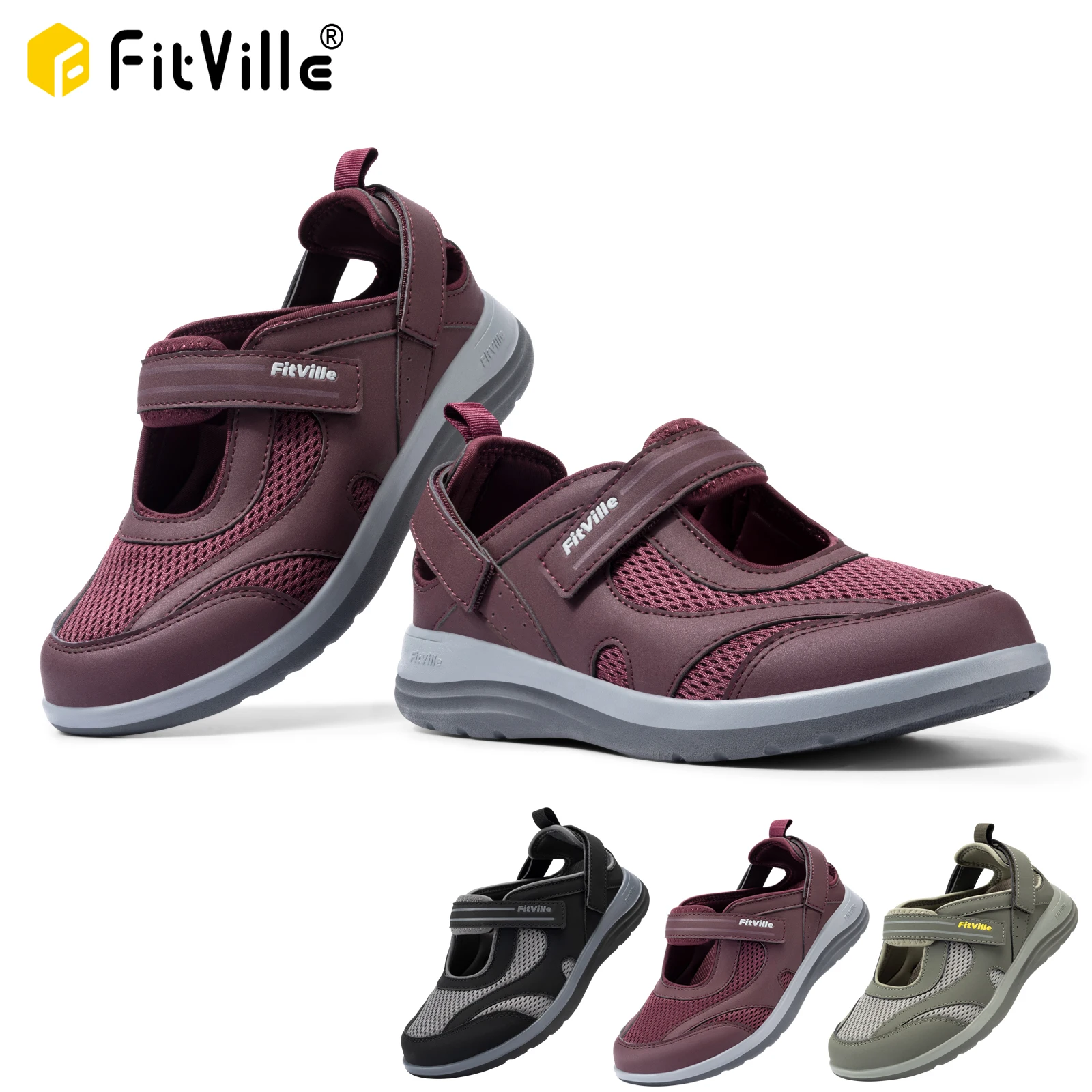 FitVille Women's Sandals Diabetic Extra Wide with Adjustable & Breathable Shoes Plantar Fasciitis Arch Support for Swollen Feet