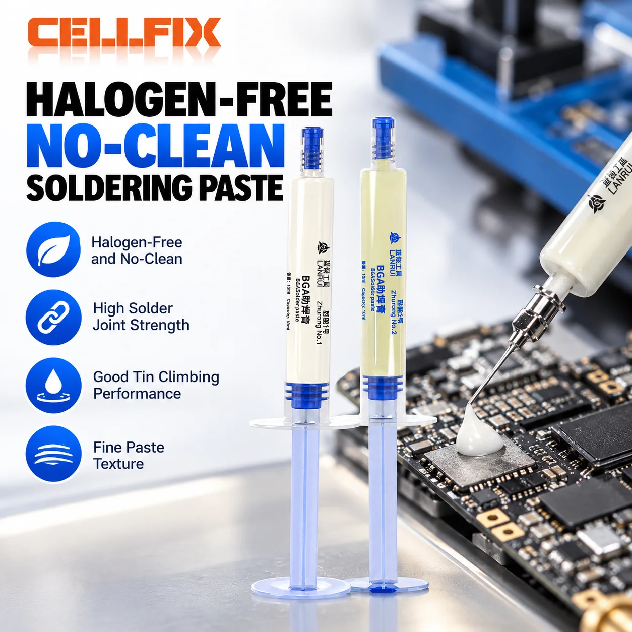 LANRUI No. 1 Soldering Flux Paste No-Clean Halogen-Free Low Smoke Syringe Type For Phone PCB IC Soldering Repair