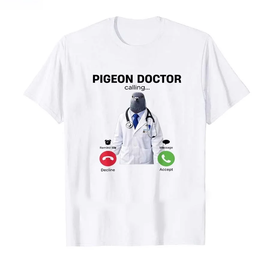 Lustiges Brainrot-Internet-Meme „Doktor Taube ruft“ bedrucktes T-Shirt für Männer und Frauen, Sommer Y2k Kurzarm Damen Oversized Tops – Detail 5