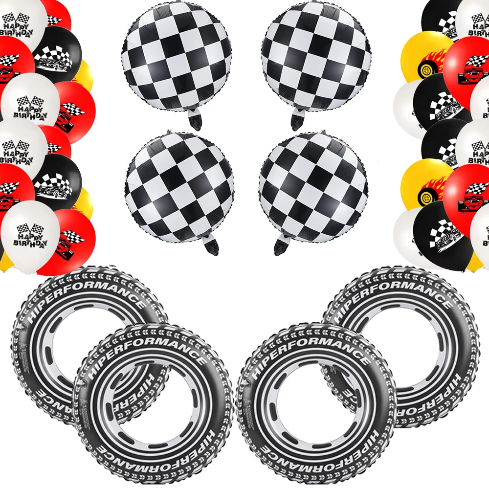 Racing Car Black and White Checkered Tableware Plates Cups Napkins Pennant Foil Balloon Boys F1 Racing Birthday Party Decoration