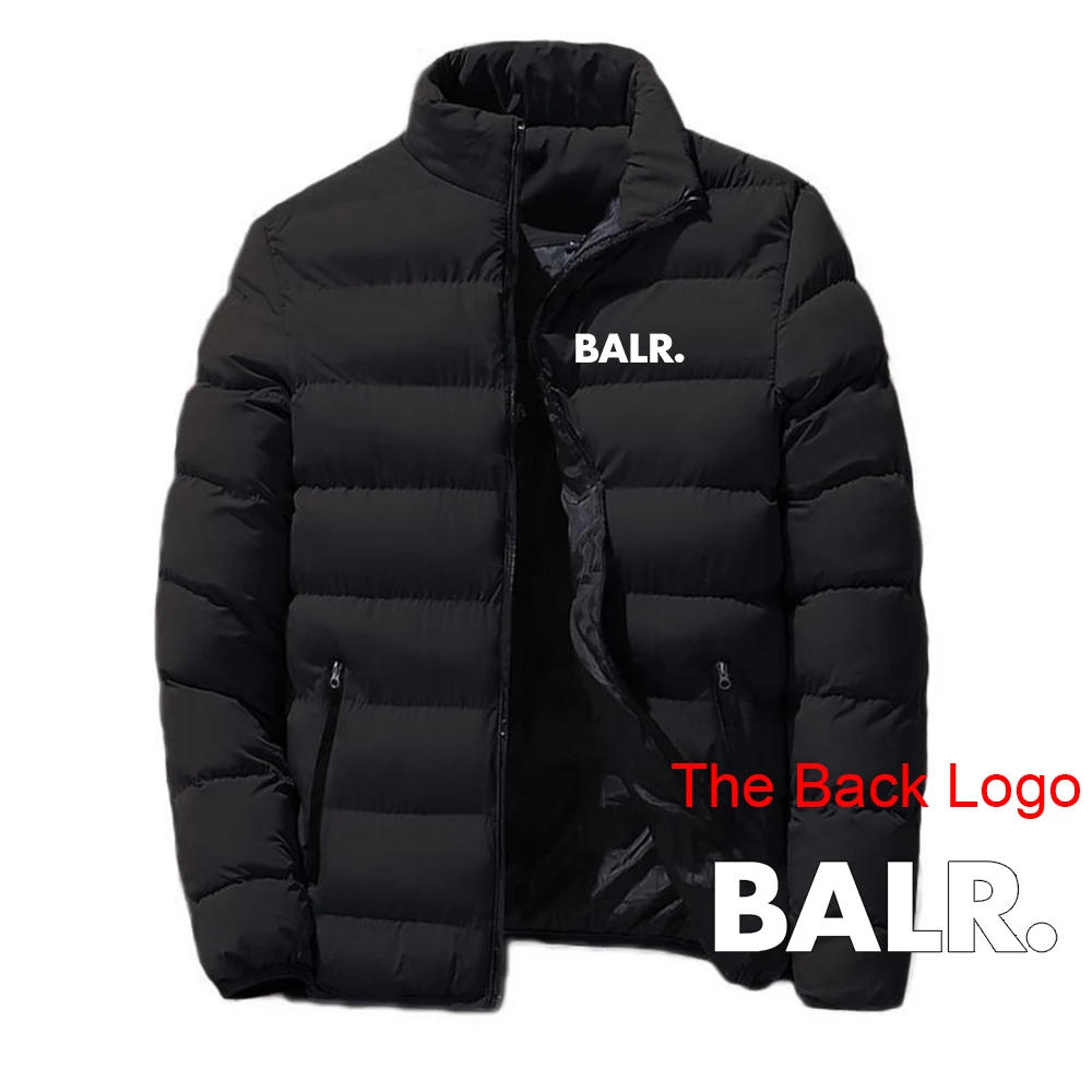 2025 Autumn And Winter Men's BALR Logo Print Cotton Hoodies Zipper Jacket Stand Collar Solid Color High-Quality Puffer Coat