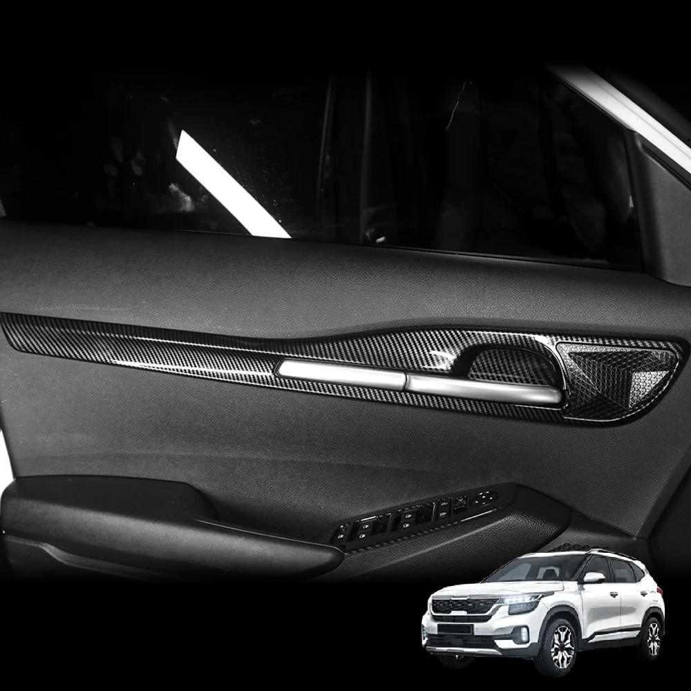

Для Kia Seltos 2021-2025: Комплект из 4 накладок на внутренние дверные панели из карбона, детали интерьера, LHD