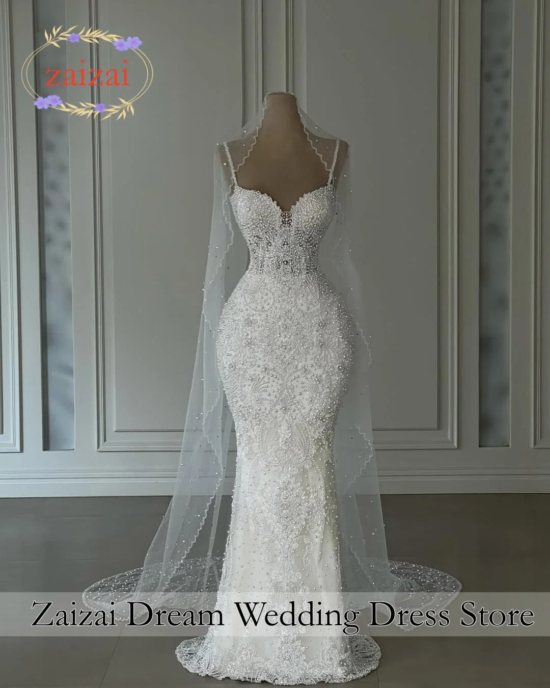 Customized 2026 Luxury Dubai Wedding Dresses With Shawl Pearls Civil Mermaid Bridal Gowns For Women Vestido De Noiva