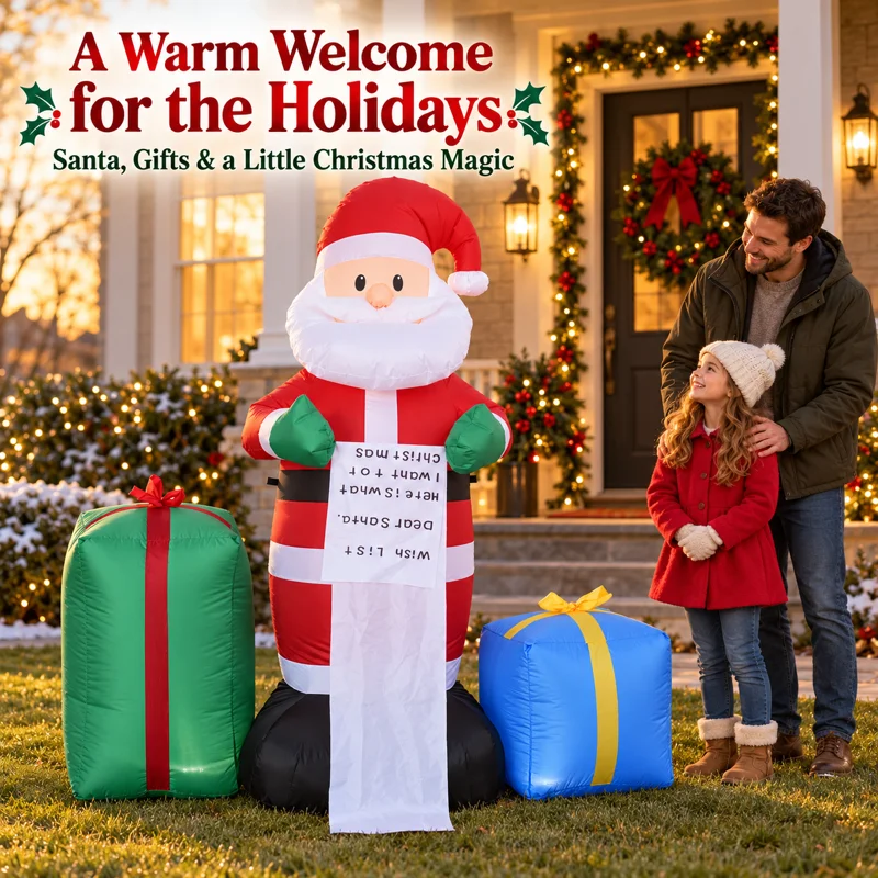 6FT Christmas Inflatable Santa Claus with Wish List LED Lighted Outdoor Garden Yard 180cm Decoration Blow Up Holiday Home Decor