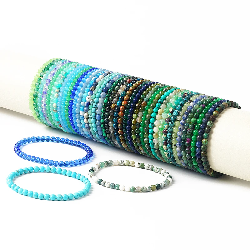 4mm bleu Quartz cristal Lapis Lazuli perle Bracelets pour femme Reiki pierre naturelle aigue-marine Aventurine Bracelet bijoux Pulsera