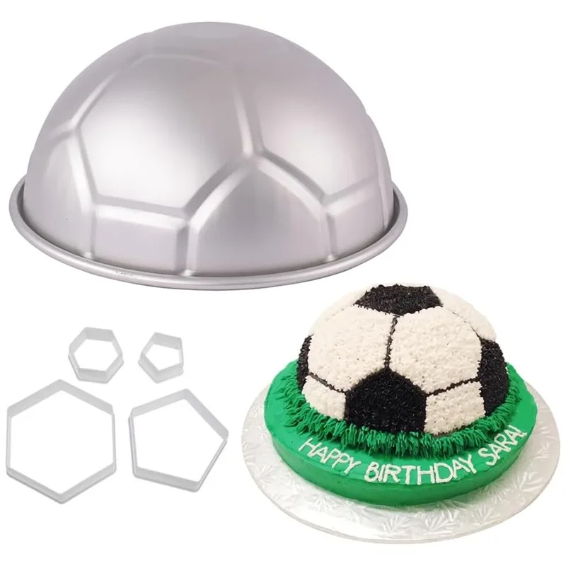 3D Soccer Ball Baking Pan with Cookie Cutter Football Metal Cake Pan Mold Boy\'s Birthday Sports Party Cake Bakeware Supplies