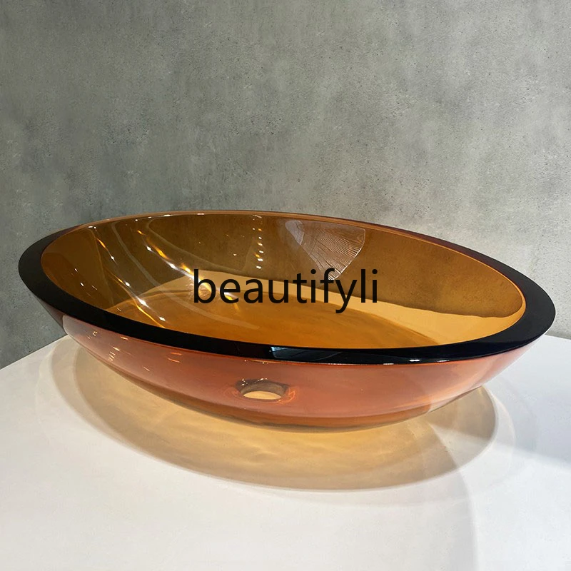 Color transparent resin table basin, small size balcony wash basin, household round wash basin