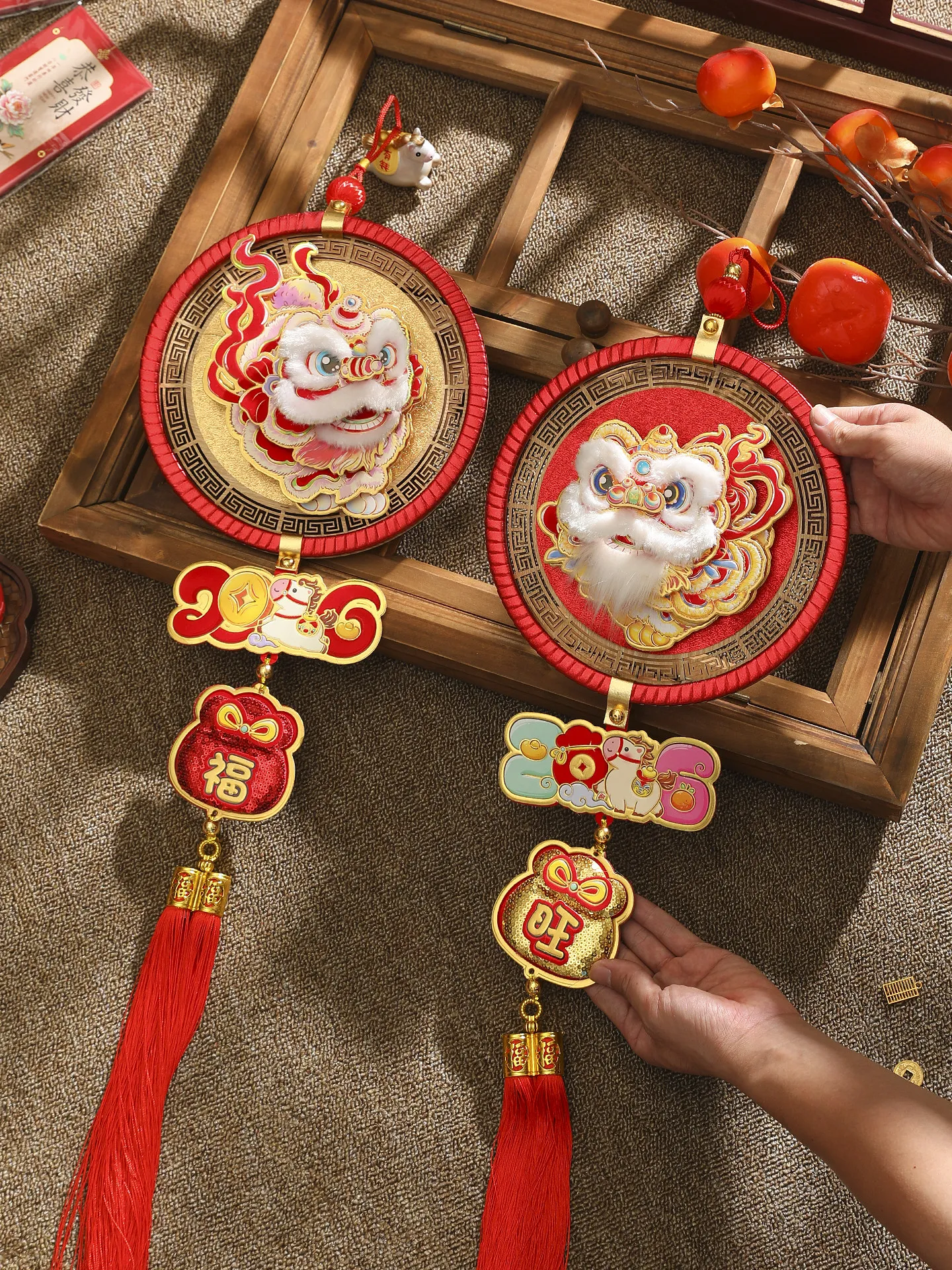 

Новогодняя подвеска высокого класса в китайском стиле, плюшевая деревянная пробуждение льва