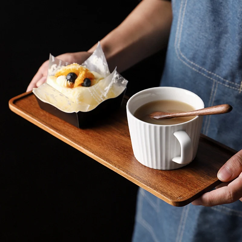 Acacia Wooden Tray, Solid Wood Wooden Afternoon Tea Tray, Fruit Tray, Coffee Shop Simple Snack Tray-A68E