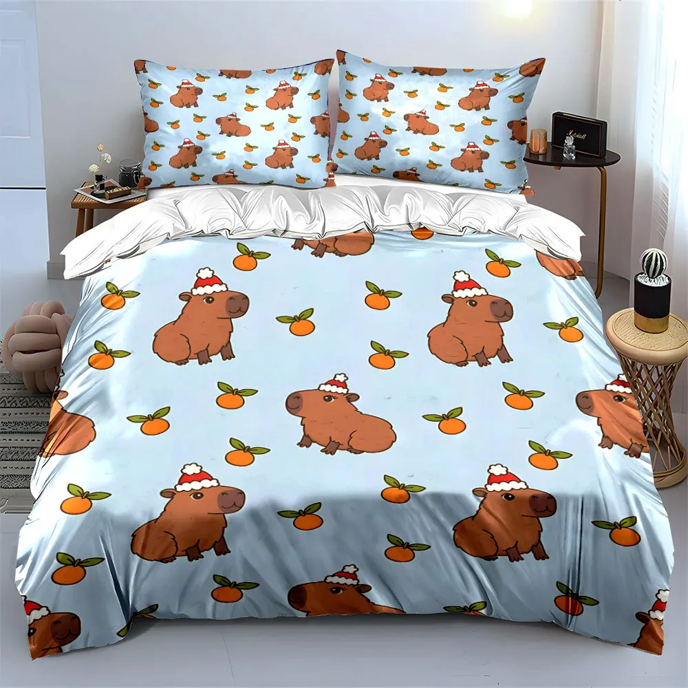 Capybara and Orange Pattern Print Soft Comfortable Duvet Cover Bedding Set Included 1*Duvet Cover  2*Pillowcases Luxury gifts