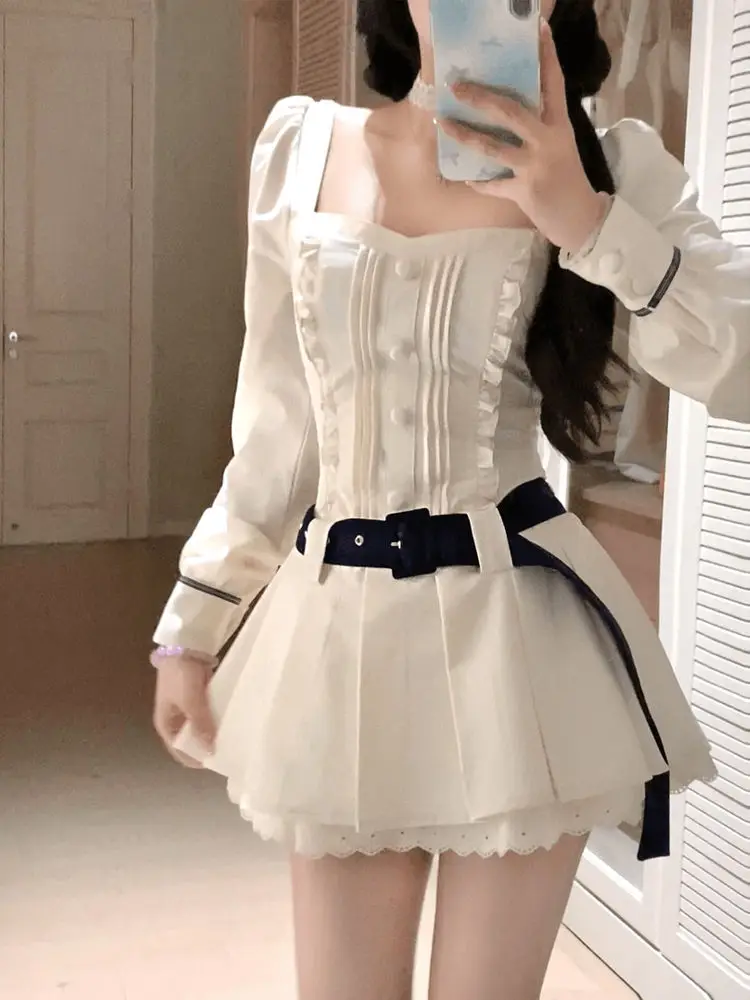 

Японский модный комплект однотонного милого платья Y2k, женское тонкое винтажное платье с длинными рукавами в стиле Харадзюку, шикарные наряды принцессы в консервативном стиле, новинка