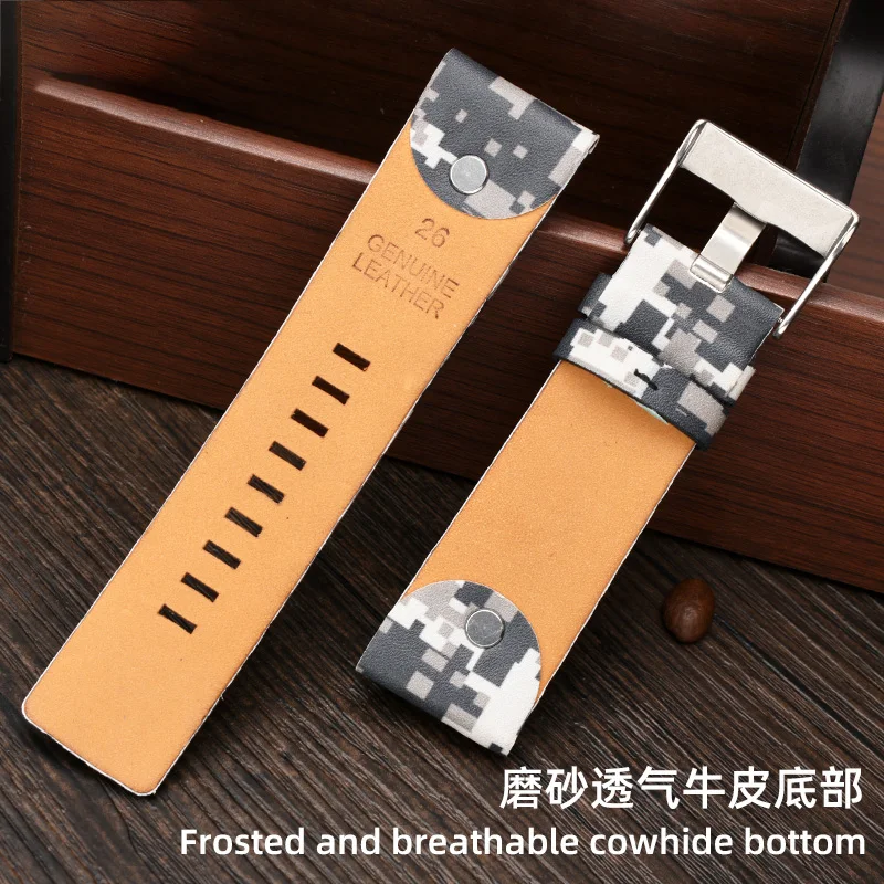 Men\'s Camouflage Genuine Leather Watch Strap Large Size For Diesel DZ7311 DZ7401 4323 4318 Watch Band  24 26 28mm Bracelet