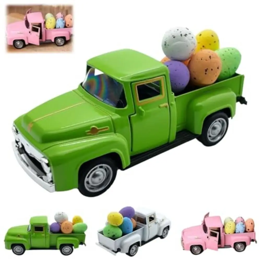 Mini camion à œufs de pâques créatif, modèle 12.5CM avec 5 œufs, modèle de camion de pâques en métal Durable, pick-up Vintage, cadeaux pour enfants