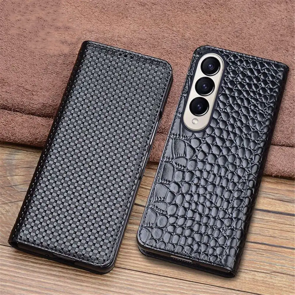 Genuine Leather Crocodile Flip Case for Samsung Galaxy Z Fold4 3 Magnetic Business Armor Back Cover