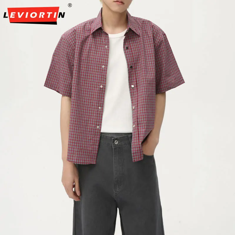 

Summer Men's Youth Trendy Checkered Short Sleeve Shirt Loose and Versatile Retro Korean Half Sleeve Collar Shirt M6-A-SN013