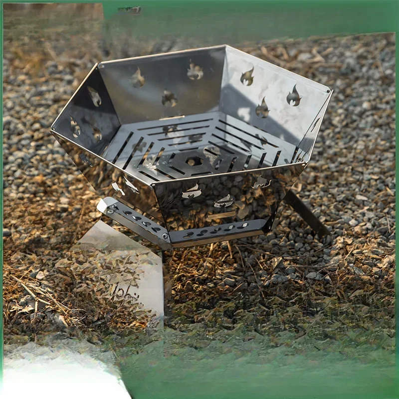 

Folding hexagonal incinerator source factory one piece delivery outdoor camping portable barbecue stove stainless steel