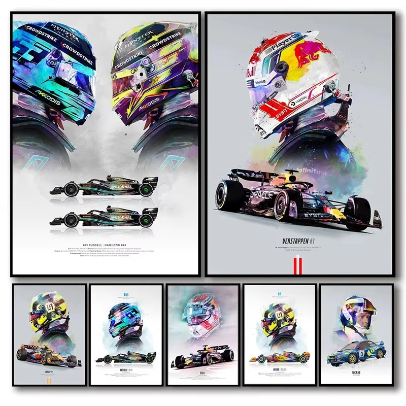 2023-акварель-Формула-1-Гран-при-гонщик-плакат-эстетический-f1-гонщик-шлем-автоспорт-холст-настенное-искусство-домашний-декор-комнаты
