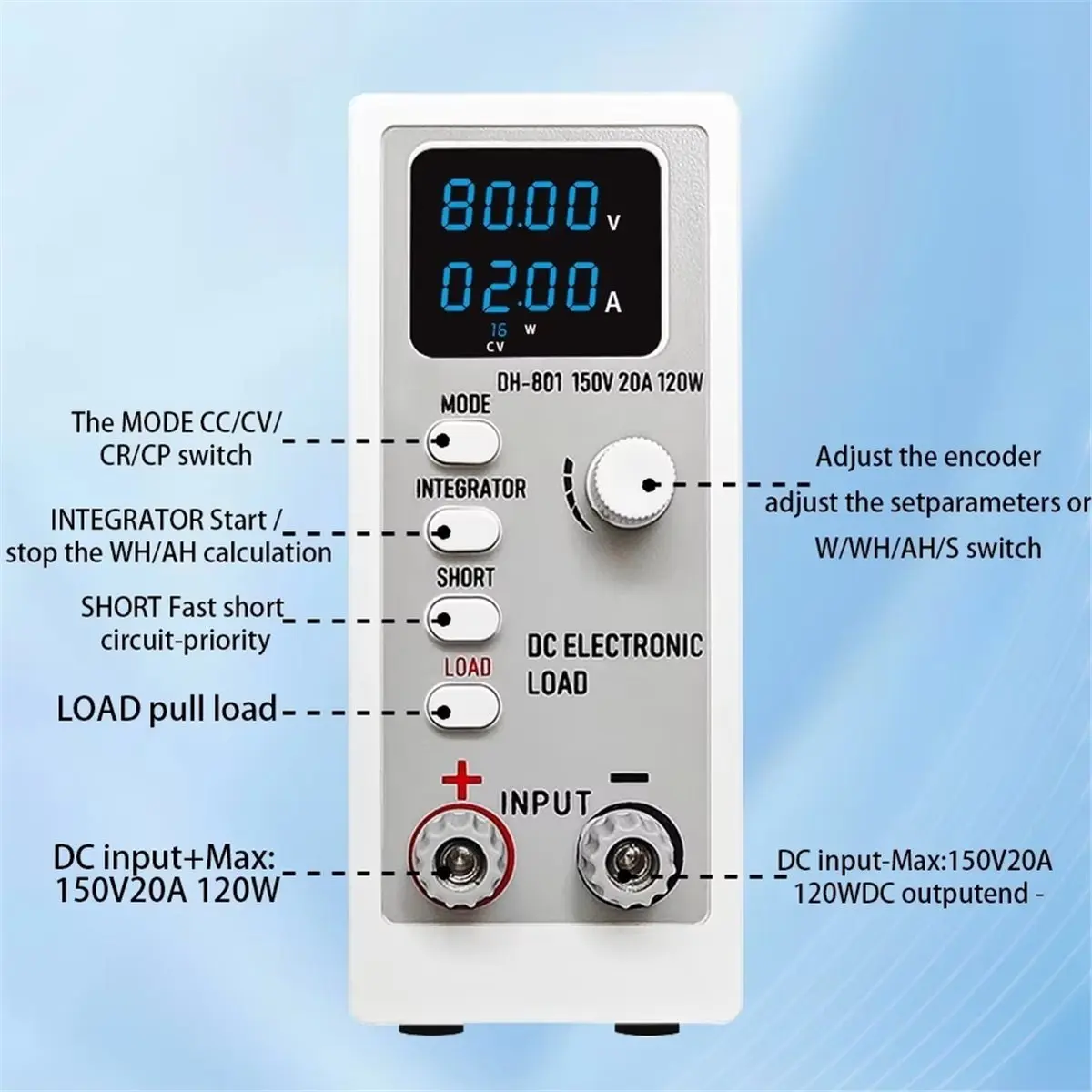 (A99Z] DC Electronic Load Channel 120W 150V 20A Digital Battery Capacity Tester US PLUG