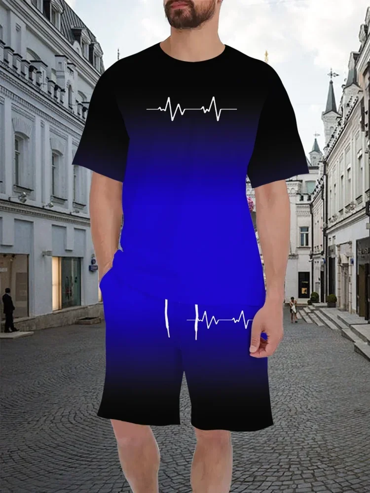 

New Summer Street Men's Suit Sportswear Men's Oversized Clothing 3D Print T-Shirt Shorts Men's Simple Clothing Fashion Suit