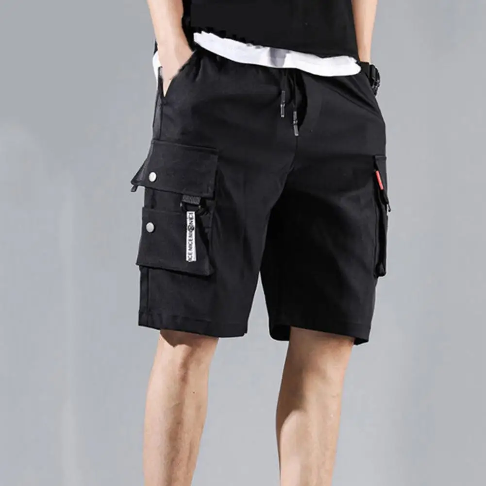 Mens Cargo Shorts Drawstring Flap Pocket Summer Cotton Shorts Climbing Jogger Elastic Waist Sports Deep Crotch Casual Shorts